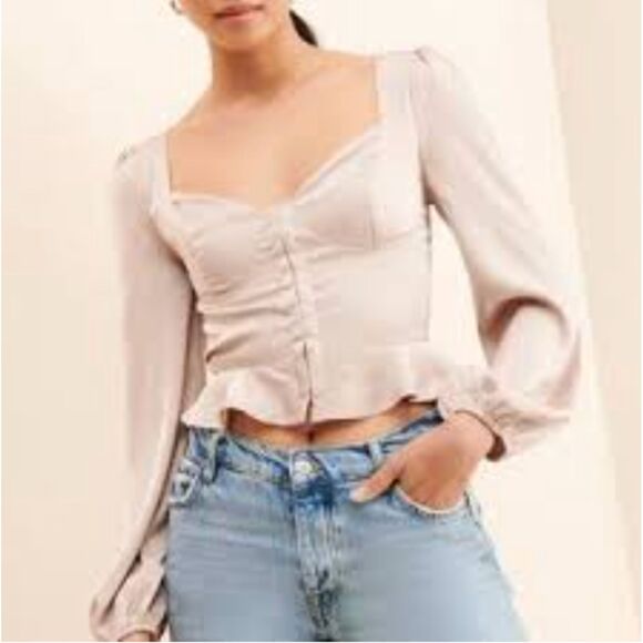 Women ASTR  Satin Corset Long Sleeves Blouse in Light Pink Nude Size Small - Picture 1 of 9